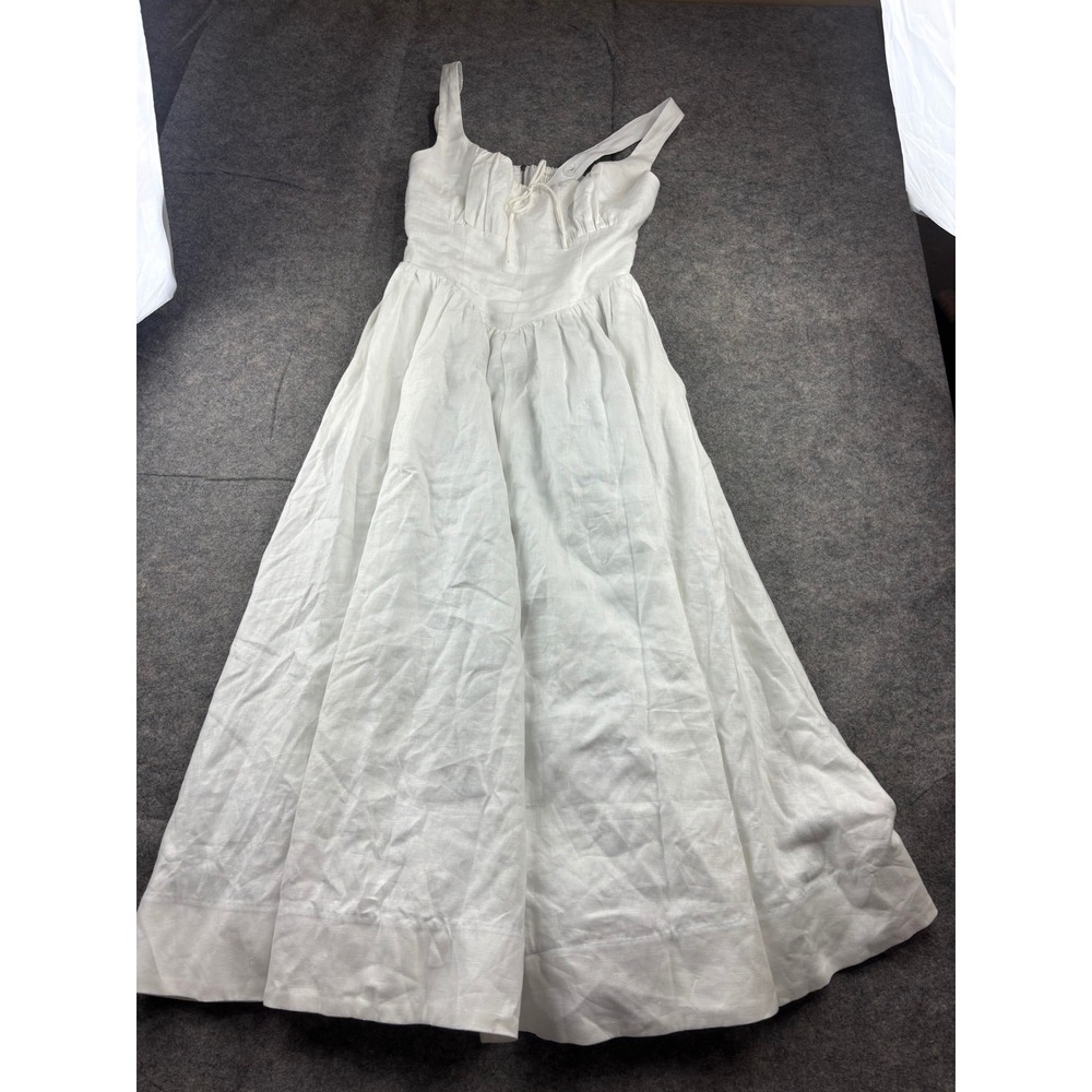 Reformation Balia White Linen Midi Dress Smocked Back Women's 2 Cottagecore Boho